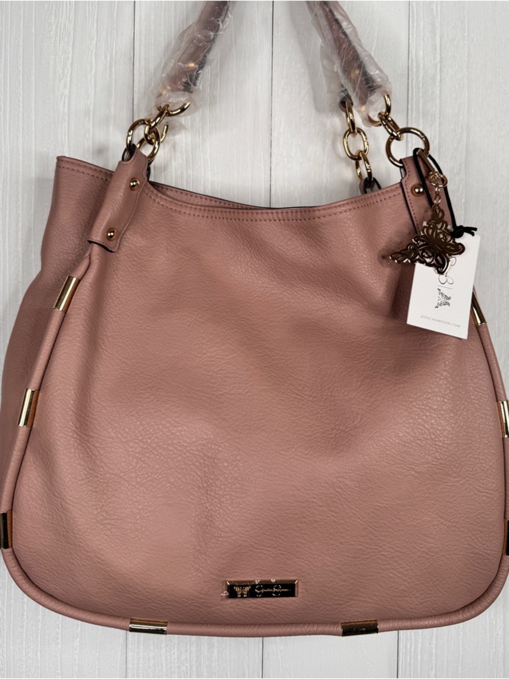 Jessica Simpson Blush Pink Leather Shoulder Bag with Gold Hardware - Picture 3 of 14
